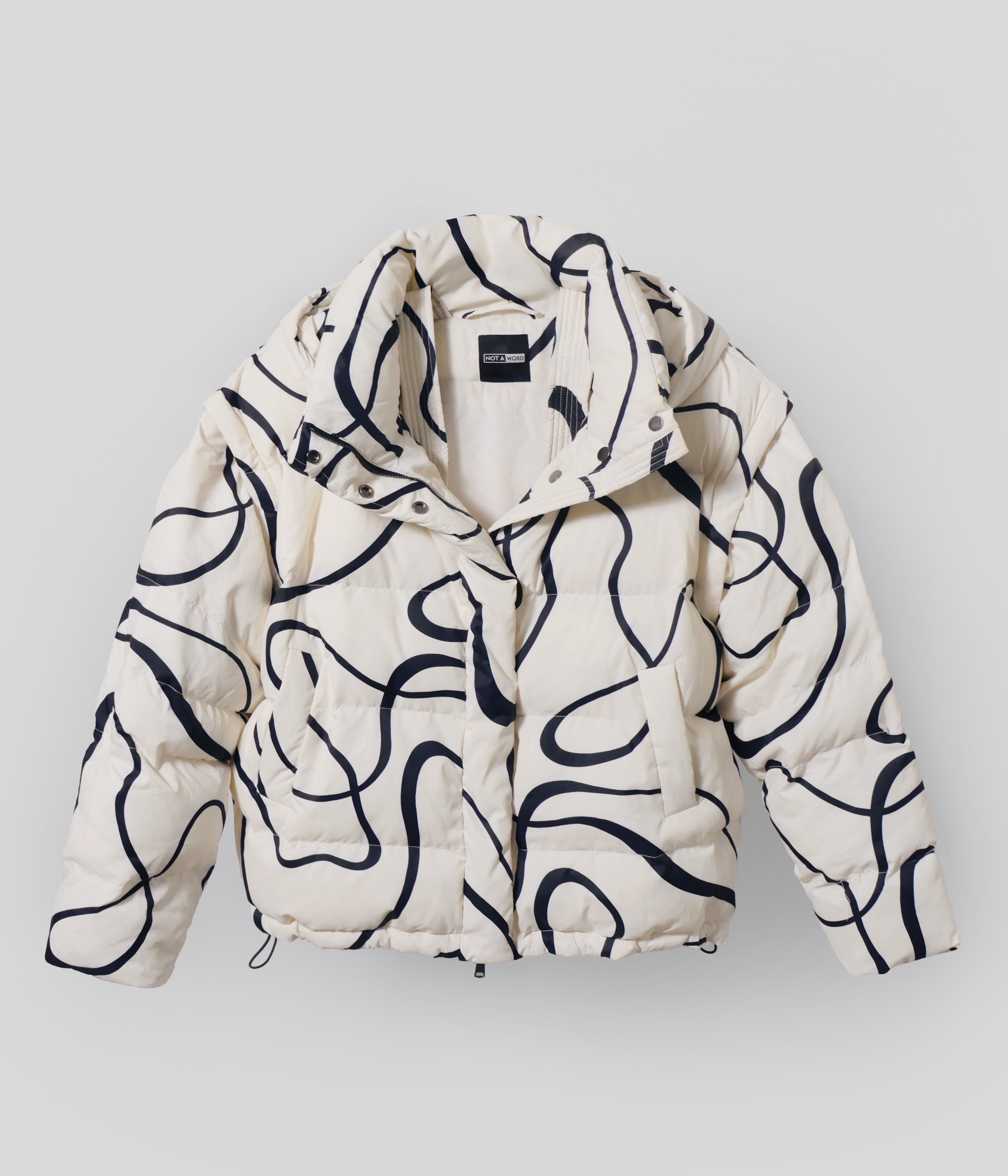 White Wave Convertible Puffer Jacket | Detachable Sleeves & Vest 